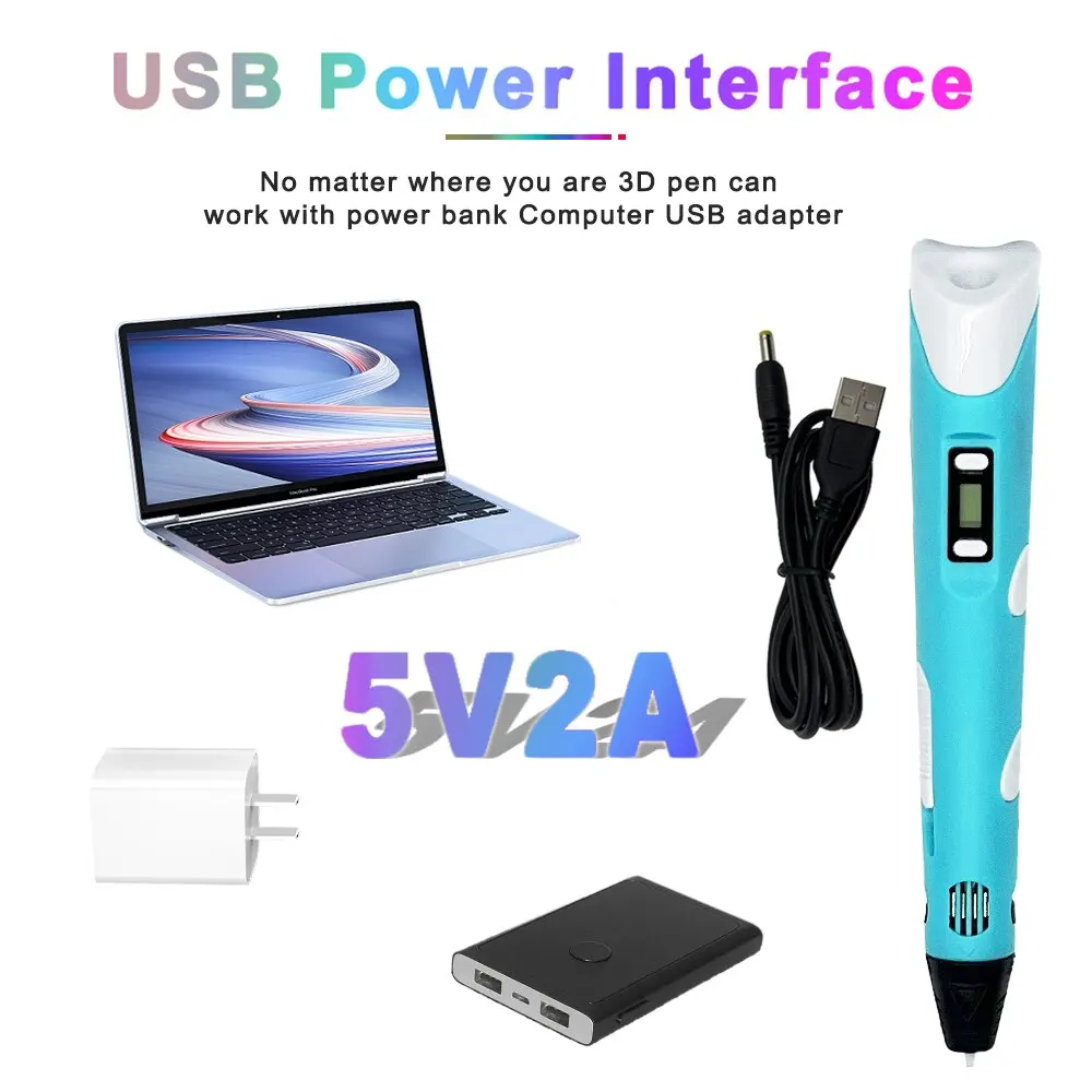 3D Printing Pen 3D Printing Pen Filament 3D Pen for Children Drawing Printing Pen with LCD Screen 50M PLA 1.75mm Filament Toys for Kids