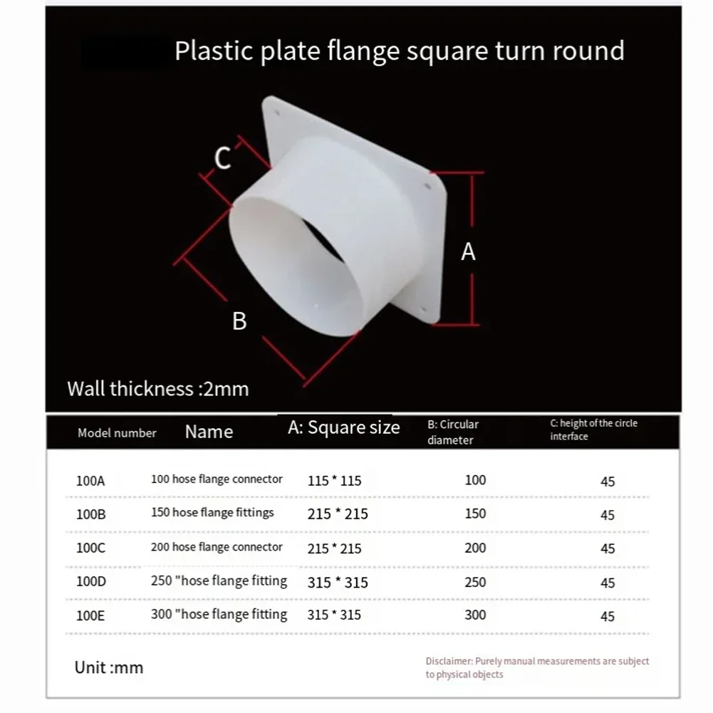 Exhaust Pipe Connector Flange Straight Ventilation Pipe Plastic Air Vent Duct Outlet Adapter Vents Air Conditioning Ducting Tool