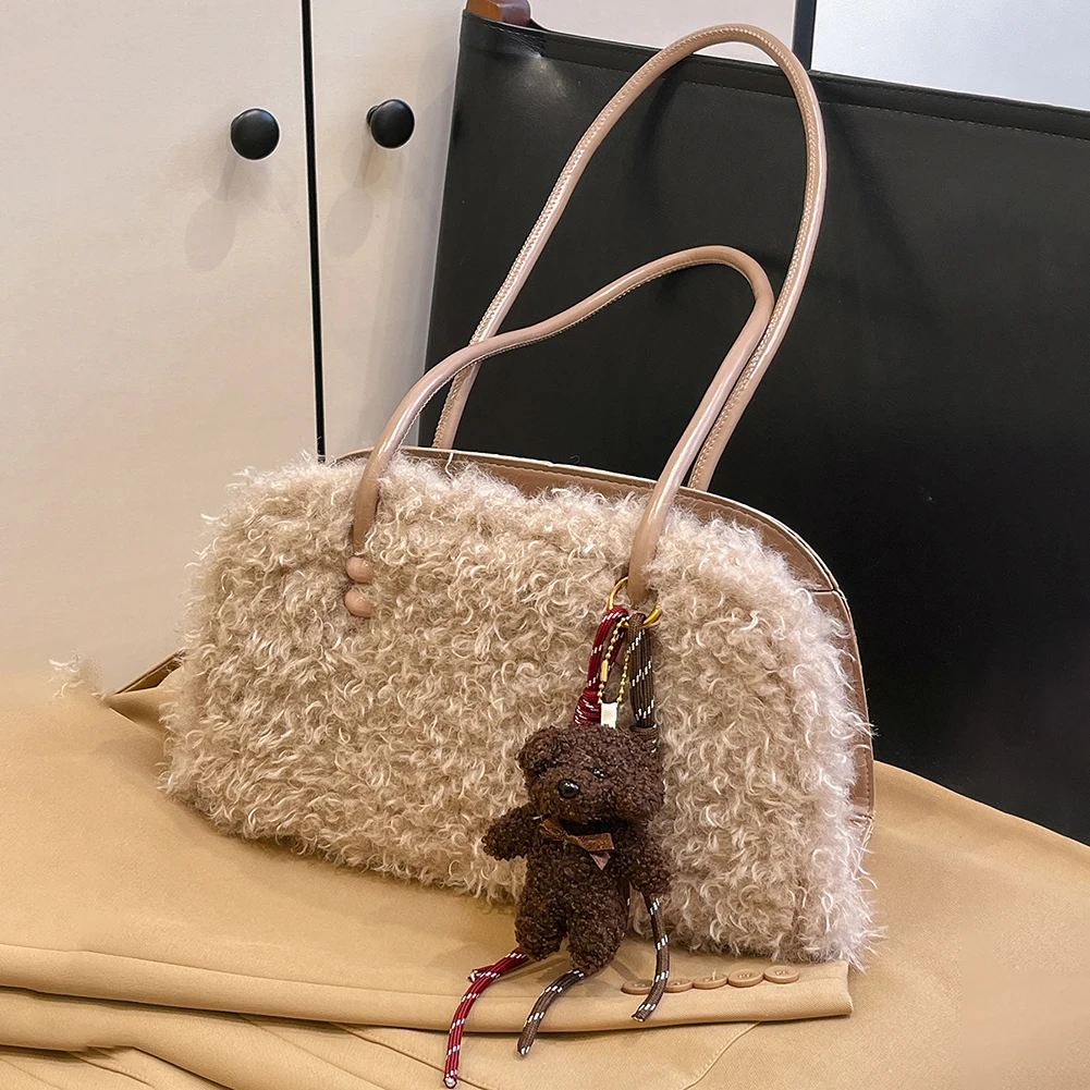Hairy Women's Underarm Bag Solid Color Plush Handbag Large