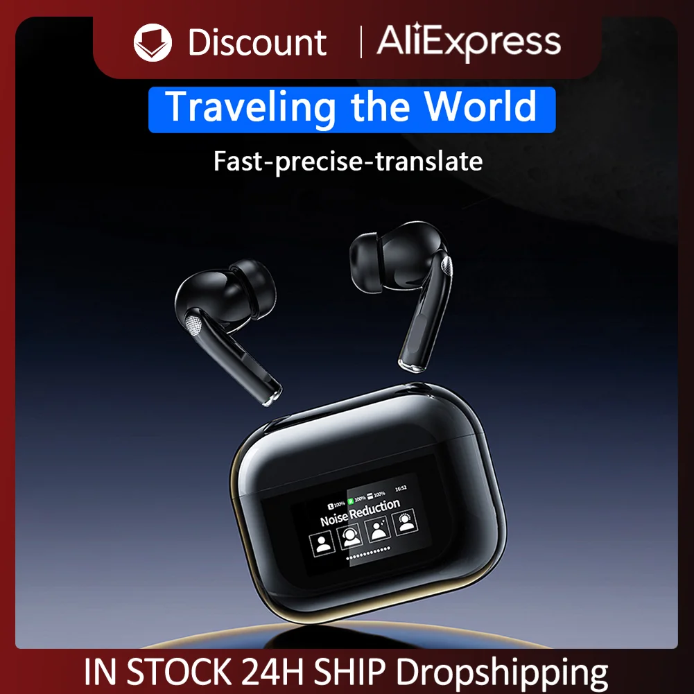 Wireless BT5.4 Real Time Portable Translator Earbuds ANC Noise Cancelling 144 Languages 99% Accuracy Smart Voice Translator
