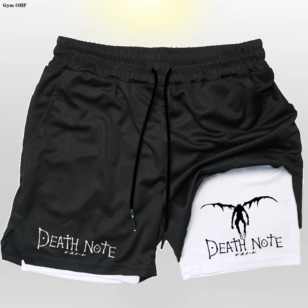 Men's Sports Shorts Anime Death Note Printing GYM Casual Sport Compression Shorts Workout Running Mesh 2 in 1 Shorts Rashgard 3