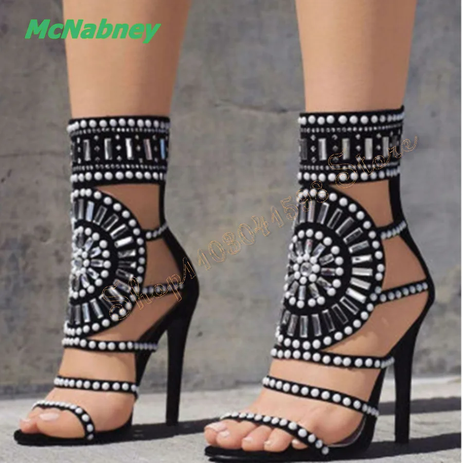 

Totem Rhinestone High Heel Sandals,Peep Toe Pearl High Heel Shoes Stiletto Women Shoes Wedding Party2023 New Zapatos Para Mujere