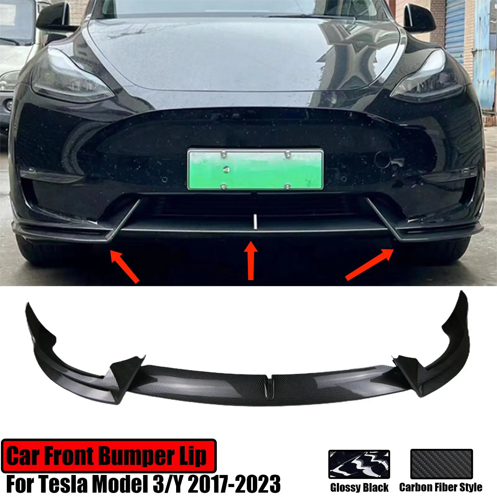 

Car Front Bumpers Lip For Tesla Model 3 2017-2023 Model Y 2020-2023 Spoiler Splitter Diffuser Accessories Glossy Black ABS