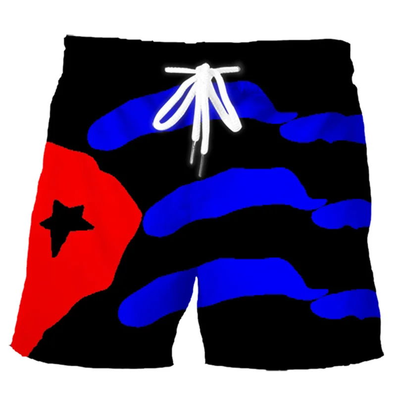 Retro 3D Printed Cuban Flag Beach Shorts Men Summer Casual Street Cube Pattern Short Pants Summer Quick Dry Surf Board Shorts 3