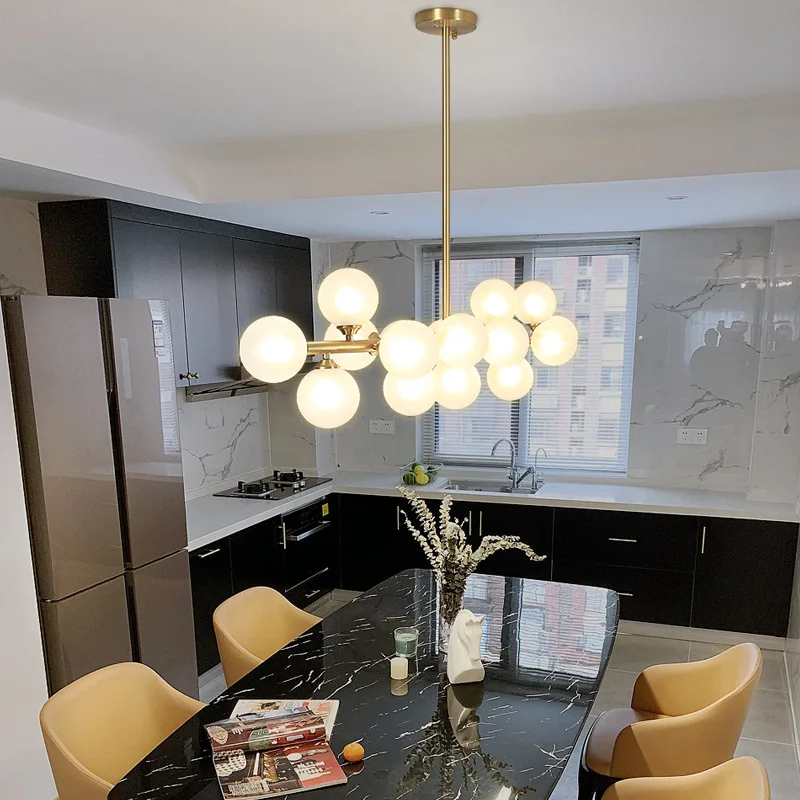 Nordic LED Glass Ball Chandelier Round Gold Black Home Decor Hanging Lamp Restaurant Kitchen Living Room Ball Lighting Fixtures 3
