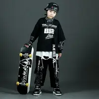 Vêtements Hip Hop pour enfants, sweat à capuche vert surdimensionné, streetwear, short cargo noir pour filles et garçons, costume de danse jazz, mode 3
