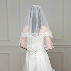 Black White Lace Bridal Veils with Comb Short Two Layer Elegant Vintage Wedding Veils for Bride Cosplay Costume Hair Accessories