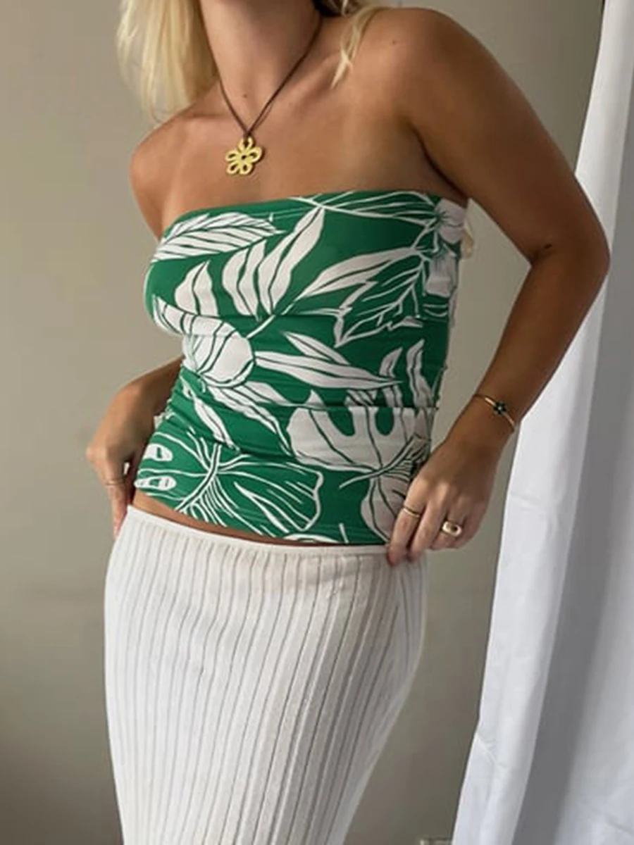 

Floral Tube Top for Women Y2K Sexy Strapless Backless Bandeau Crop Tank Tops Going Out Slim Fit Aesthetic Clothes