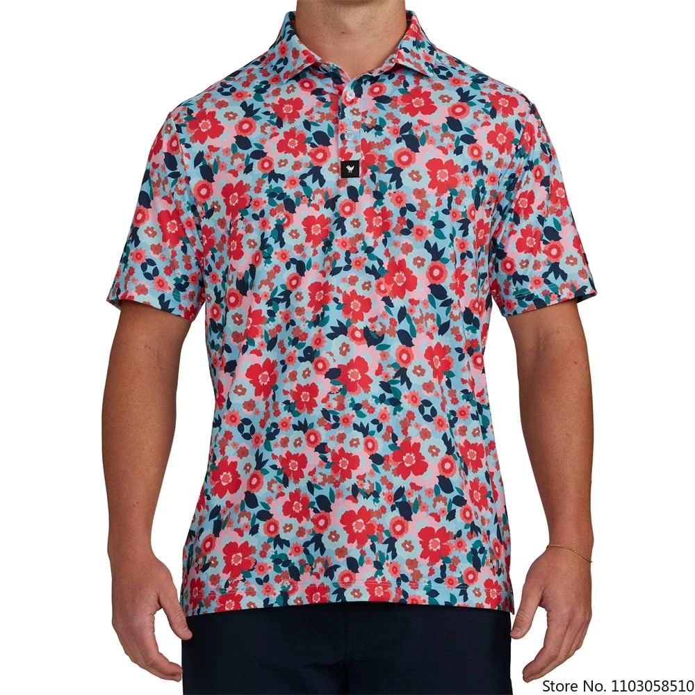 

2023 Men's Summer Golf Wear Floral Casual Print Fashion Tops Polo Clothing Short Sleeve T-Shirt Quick Dry Breathable Polos Shirt