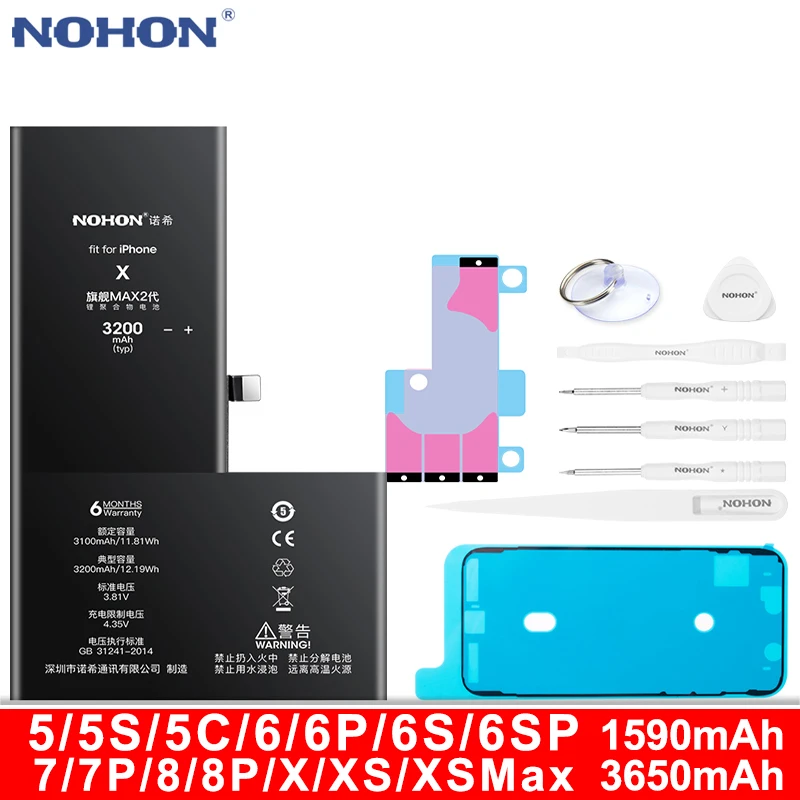 Nohon Batteria Per Iphone X Xr Xs Max 6S 7 6 8 Più Se 5S 5 6Splus 6, Più Di 7Plus Sostituzione Bateria Per Iphone6S Iphone7 Iphone8