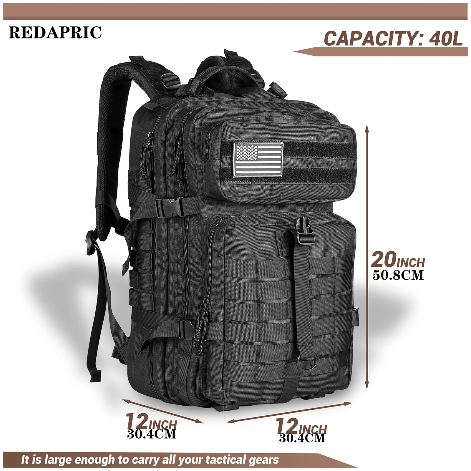 45L Tactical Backpack 3 Day Assault Pack Outdoor Bug Out Bag Military Style for Trekking Camping Fishing Hiking