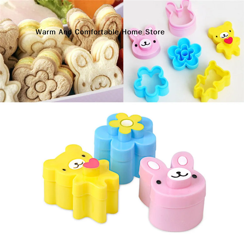 W 3PCS Sandwich Cutters Cookie Bread Mold Rabbit Panda Flower Bento Box