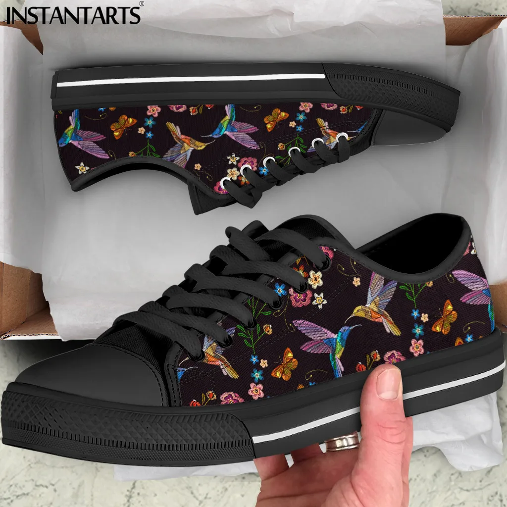 

INSTANTARTS Spring/Autumn Flats Shoes Woman Classic Walking Canvas Shoes Hummingbird and Floral Print Casual Vulcanized Sneakers
