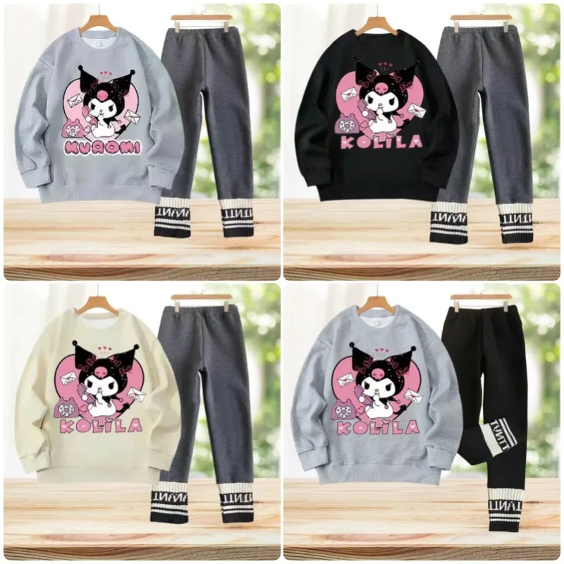 

Y2K Cute Sanrio Anime Kuromi Children' Sweater Set Fashion Sports Suit Girls Autumn Clothes Pullover Kids Clothes Christmas Gift