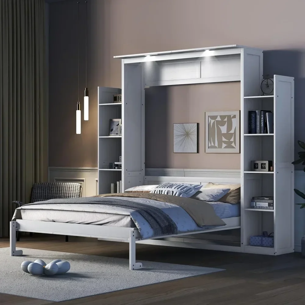 Murphy Bed, Wooden Wall Bed with Shelves,Murphy Bed, Which Easily Folds Into A Cabinet,Queen Bed Frames, Bedroom Furniture 4