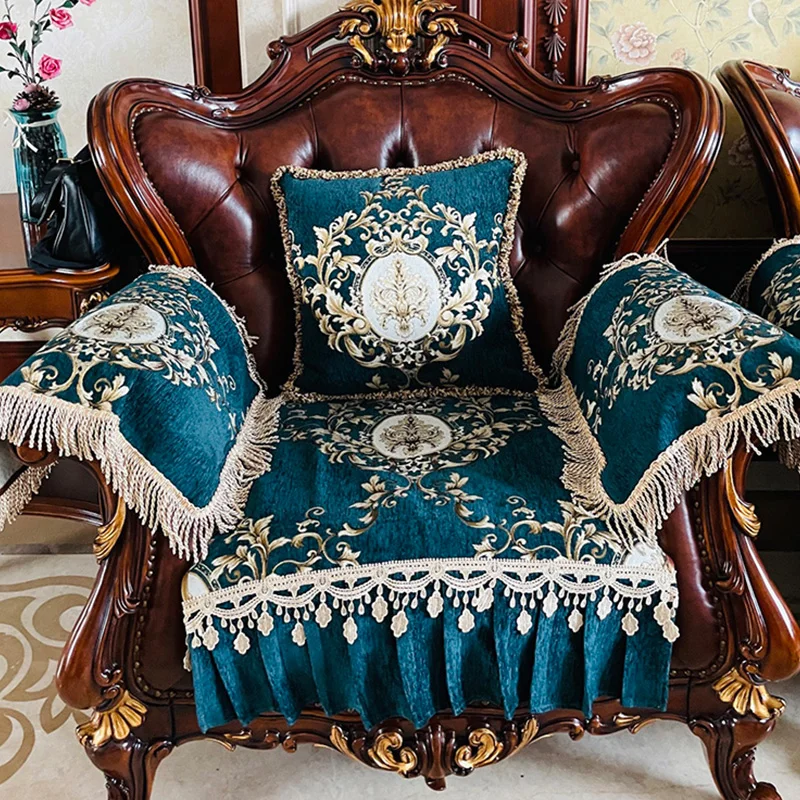 Chenille Fabric Sofa Cover Non-slip Cushion Home Living Room European Sofa Cover Jacquard Embroidery Slipcover Couch Protector 6