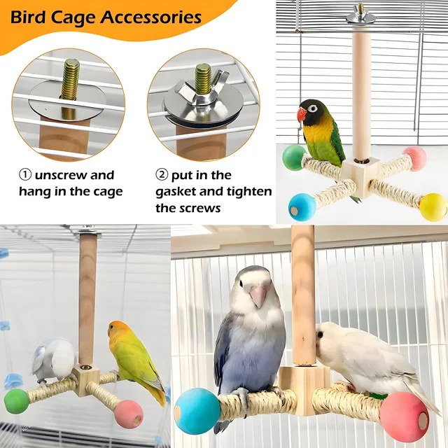Wood Bird Perch & Exercise Wheel 6