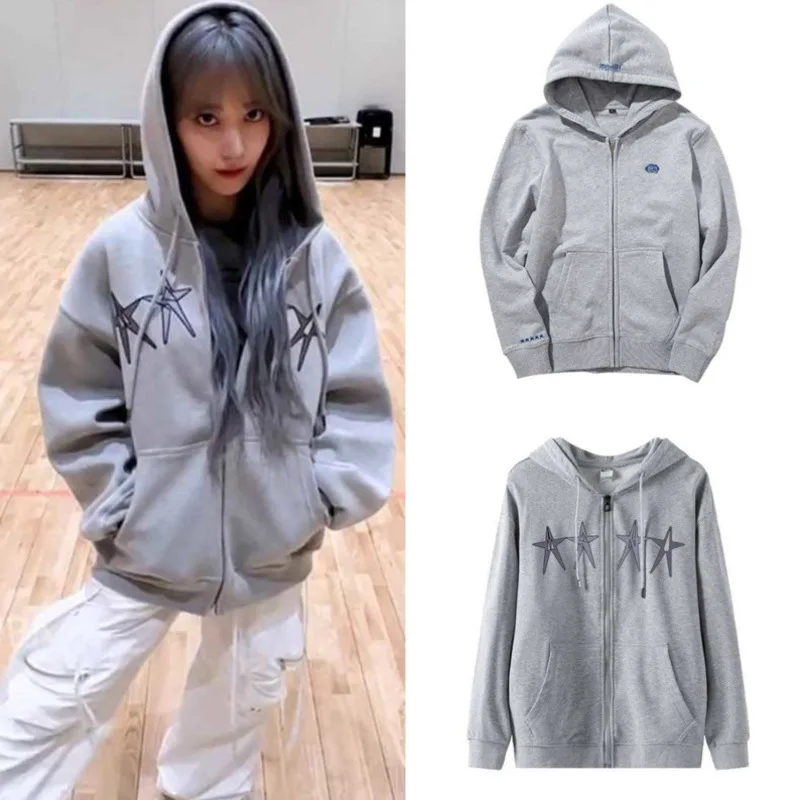 

LES Miyawaki Sakura Same Hoodie Women Spring Autumn Korea KPOP Autumn Pullover Pure Cotton Plush Hoodie Zipper Unisex Jacket Top