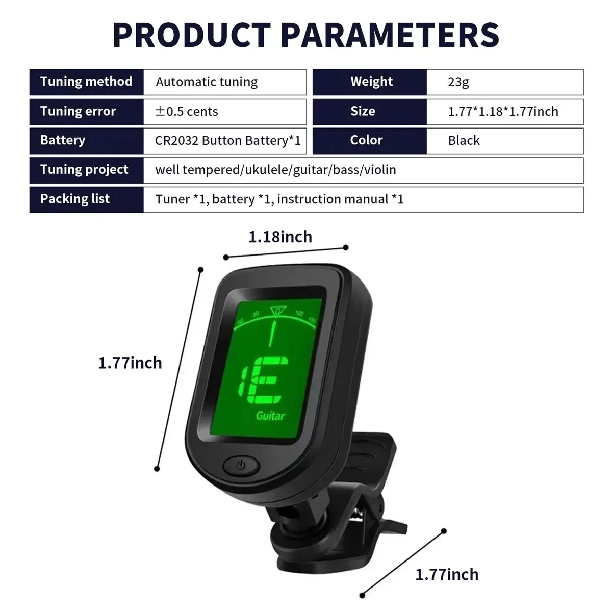 Universal Clip-On Electronic Tuner with LCD Display