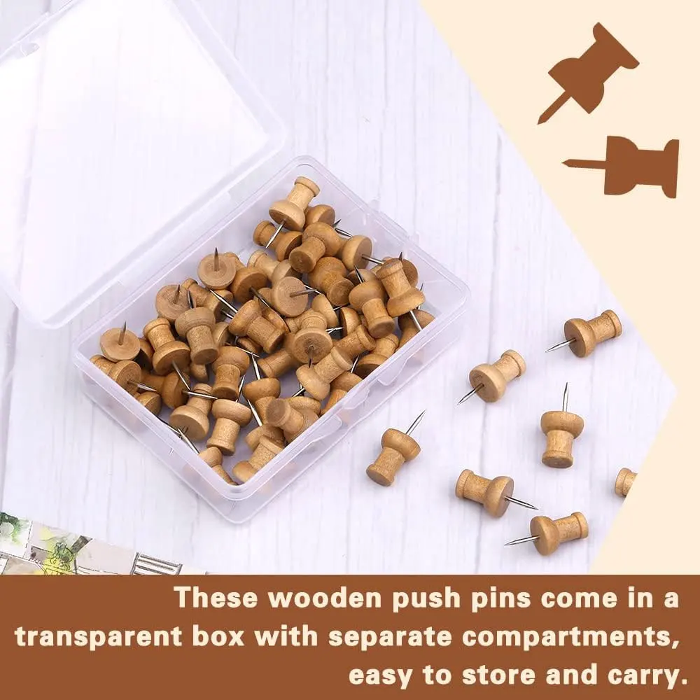 나무 압정핀 40개, 장 압정핀, 코르크보드, 지도, 사진, 달력 및 DIY 공예품에 적합합니다.