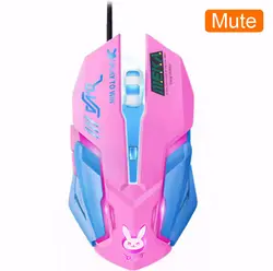 Pink Light - Emitting Wired Gaming Mouse for Girls - Cute Office Mouse (Pink Rabbit Mute)