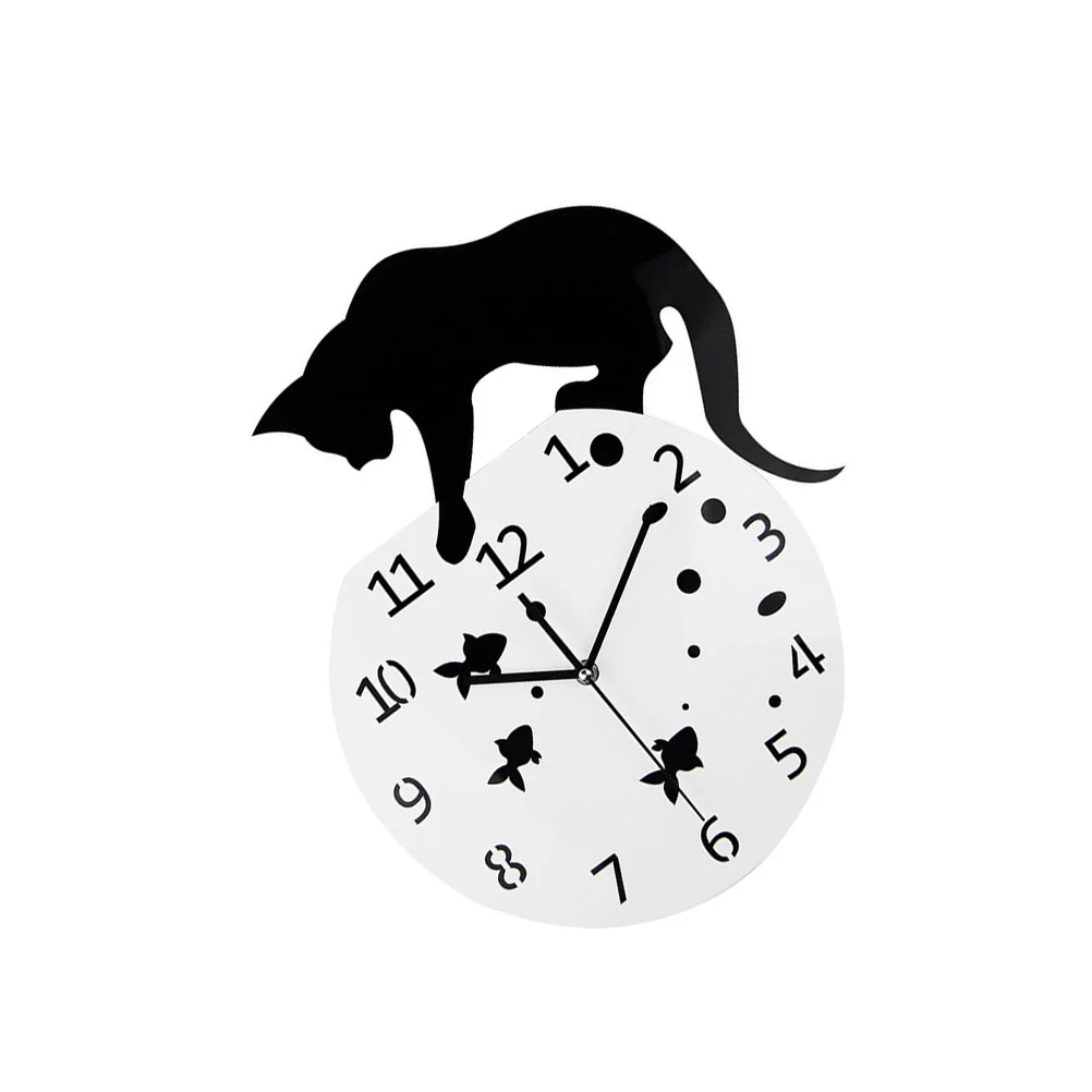 Black Cat Fish Tank Wall Clock As Shown  