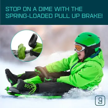 Snow Sled for Kids Adults Toboggan Sled Easy Turning Steering Wheel Anti Slip Seat Pull Up Brake Durable Plastic Sled 6