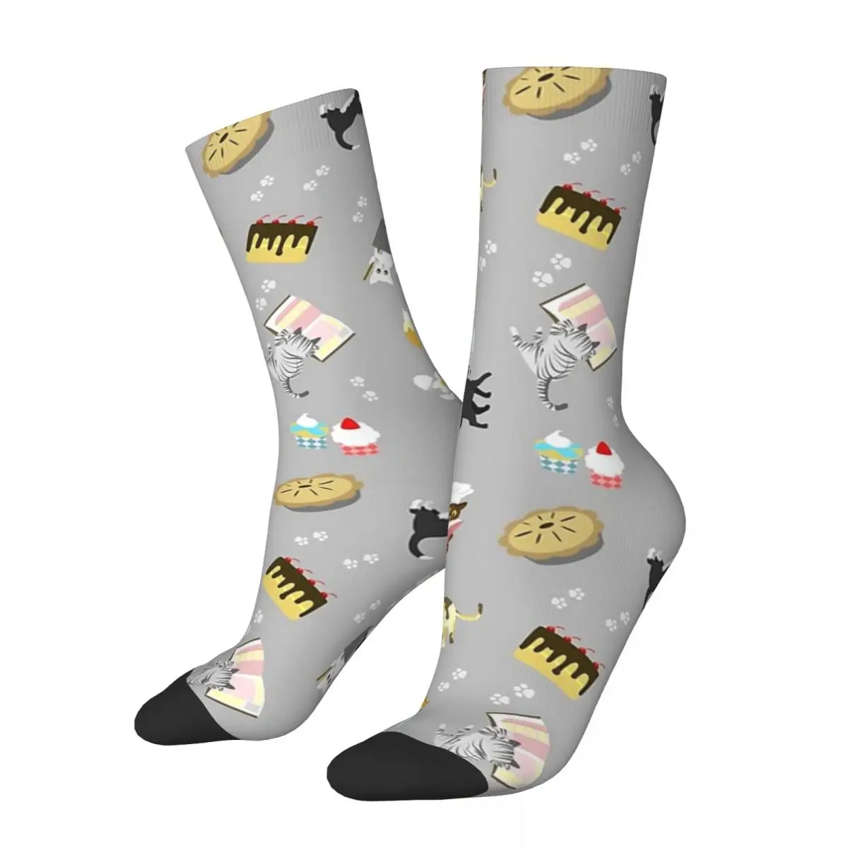 

Cats Baking Cakes And Other Sweets In Grey Socks Harajuku High Quality Stockings All Season Long Socks Accessories for Man Woman