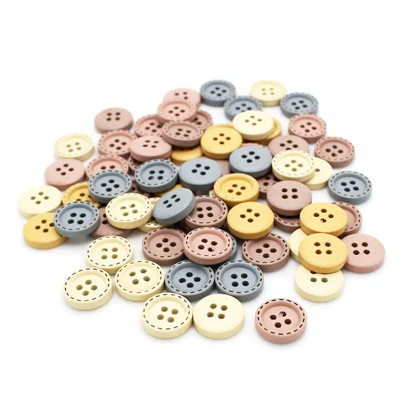 50pcs 15mm Wooden Buttons For Clothing Needlework Scrapbooking Wooden Decorative buttons for Crafts Diy Accessories 5