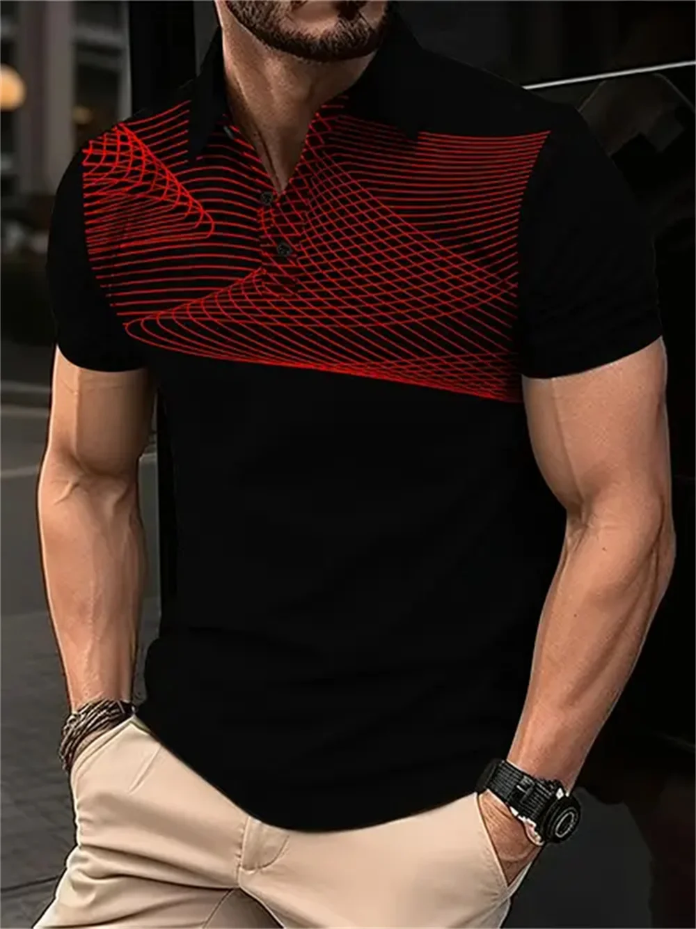Men's Colour Block Stripe Short Sleeve Summer Thin Polo Shirt,Stylish Zipper Crew Neck Polo Shirt,Men's Golf Casual Polo Shirt 14 S88556f4c934d49a59d2f40cdf8ad4bcch