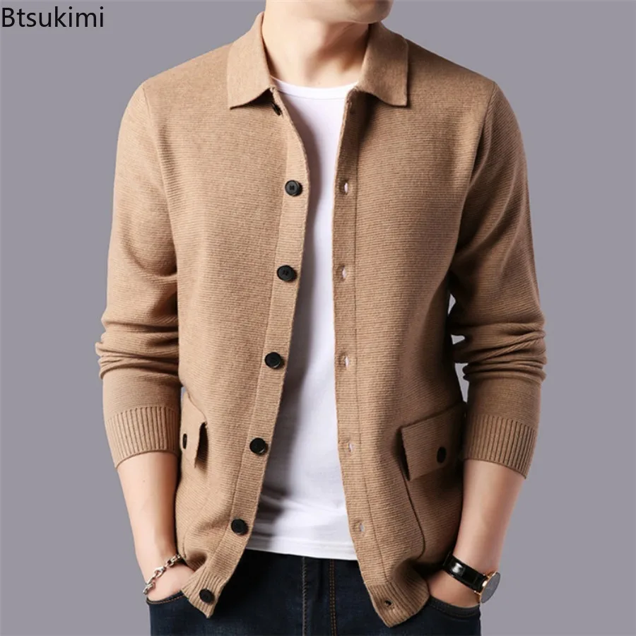 2024 Men's Wool Knitted Cardigan Sweaters Coats Jacket Autumn Winter Solid Lapel Casual Knitwear Tops Sweater Jackets Men Tops