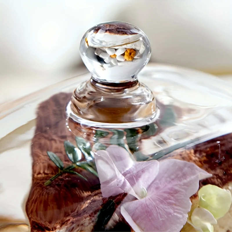 Wooden Square Cake Tray Bamboo and Glass Butter Dish Snack Display Tray Dessert Table Decoration with Glass Cover 3