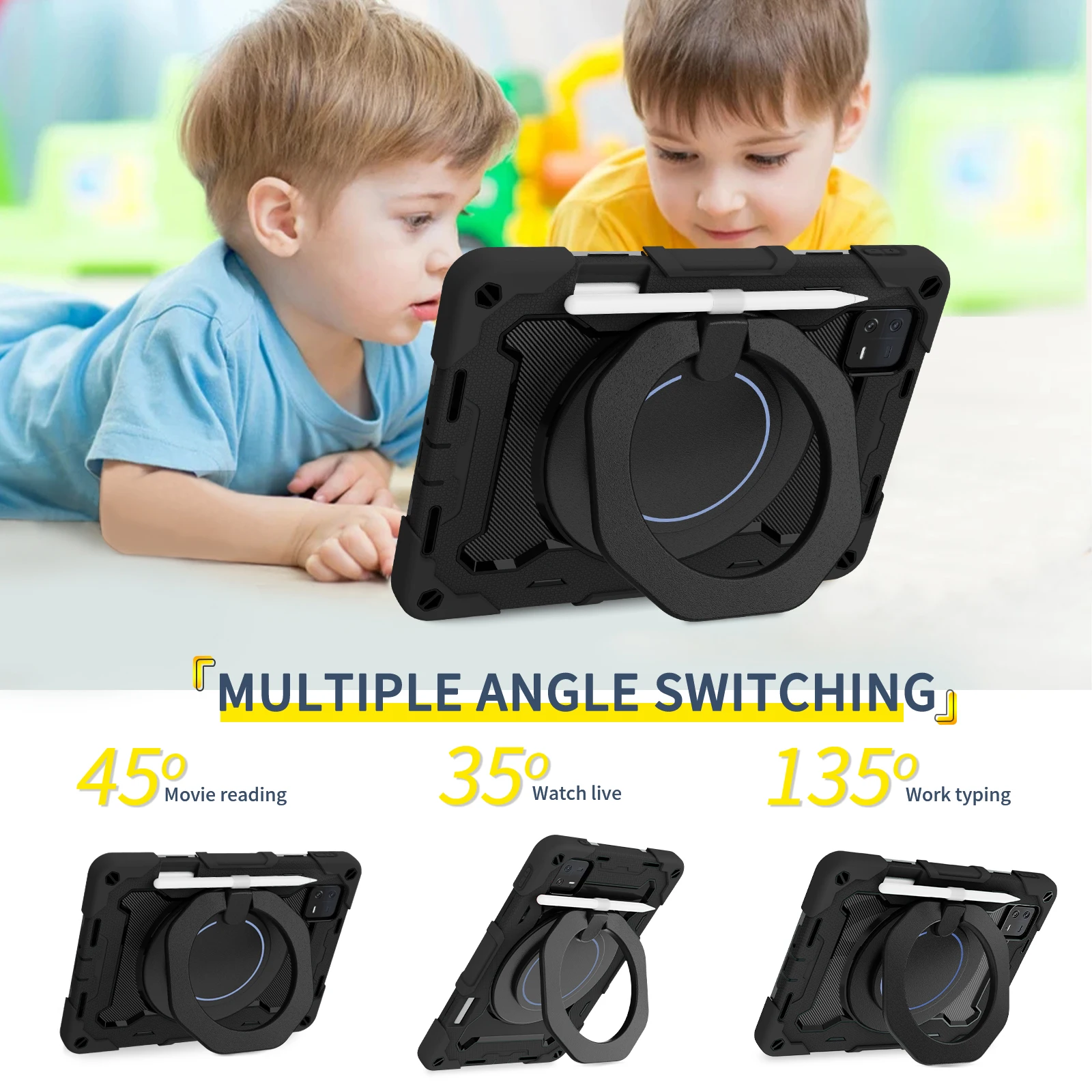 Ultimate 360 Rotatable Heavy Duty Tablet Stand Case with Handle Grip and 3-Layer Shockproof Armor