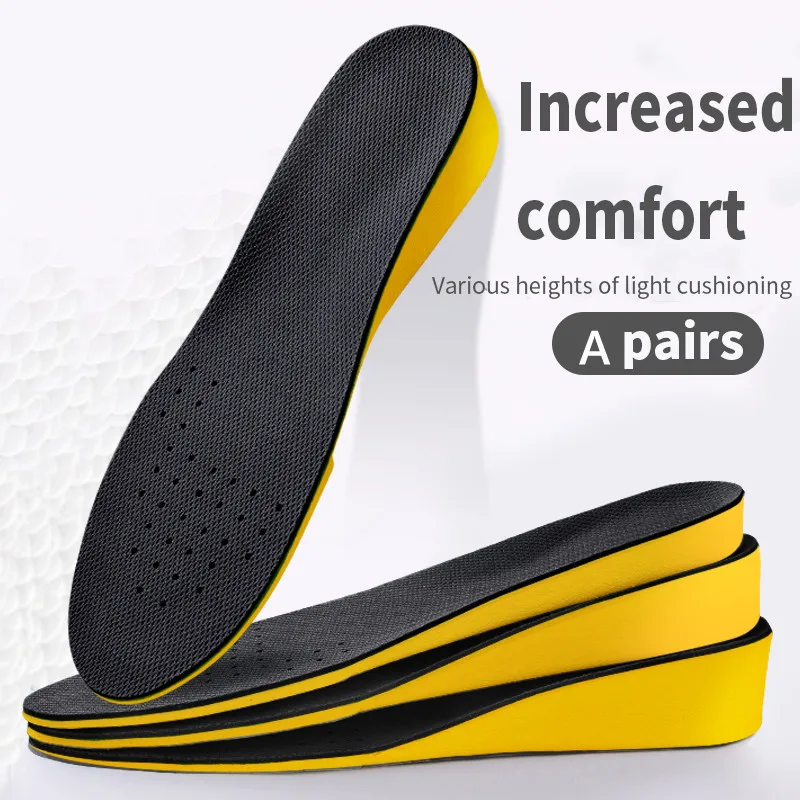 Invisiable Height Increase Shoe Insoles for Women Men Heel Lift Yellow Shoes Sole Pad Breathable Shock Absorption Feet Care Cushion