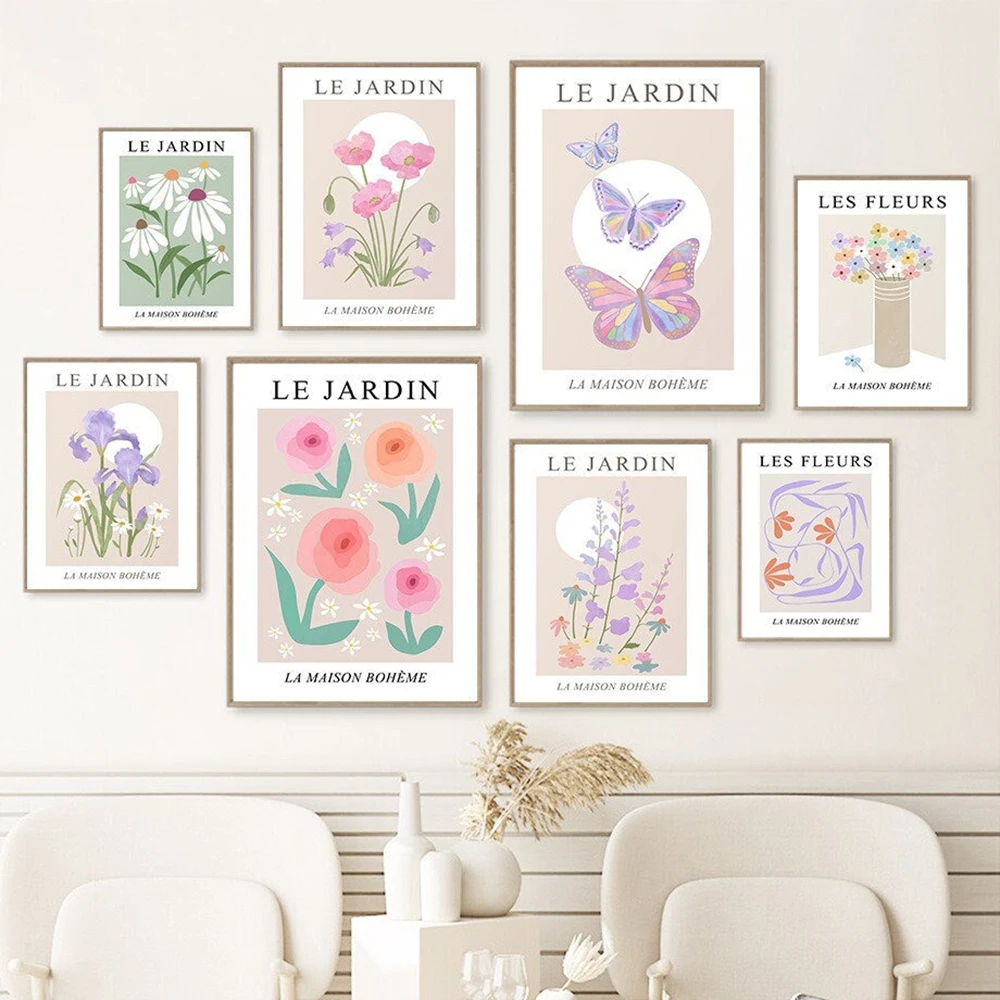 

Garden Paster Butterfly Flowers Abstract Style Canvas Painting Wall Art Poster Decoration Home Decor for Kitchen or Dining Room