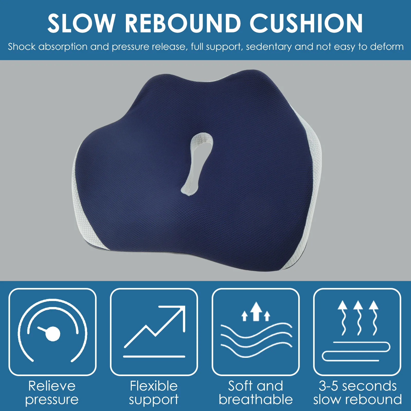 Memory Foam Seat Cushion Office Chair Cushion with Removable Cover Nonslip Breathable Car Seat Cushion for Reduce lumbar fatigue