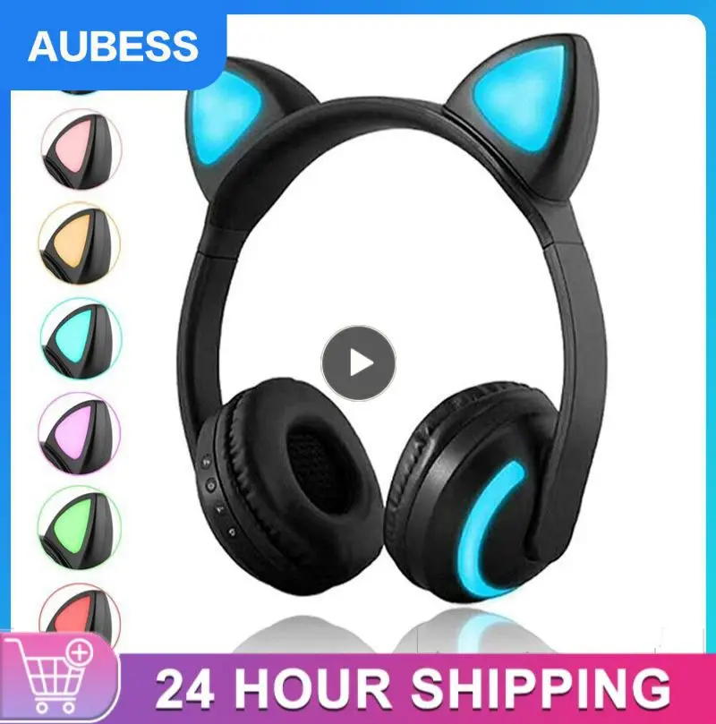 

Cat Ear Headset Folding Zw-19 Music Earplugs 5v Wireless Headphones Colorful Light Computer Accessories Headset Cute