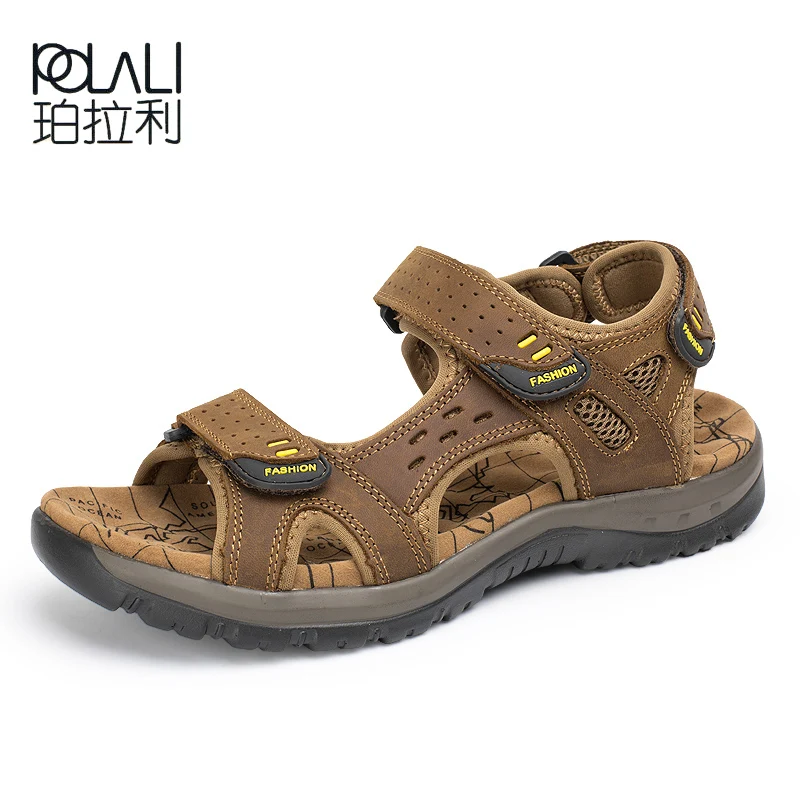 Men's Outdoor Hiking Sandals Summer Camping Fisherman Genuine Leather Shoes US 