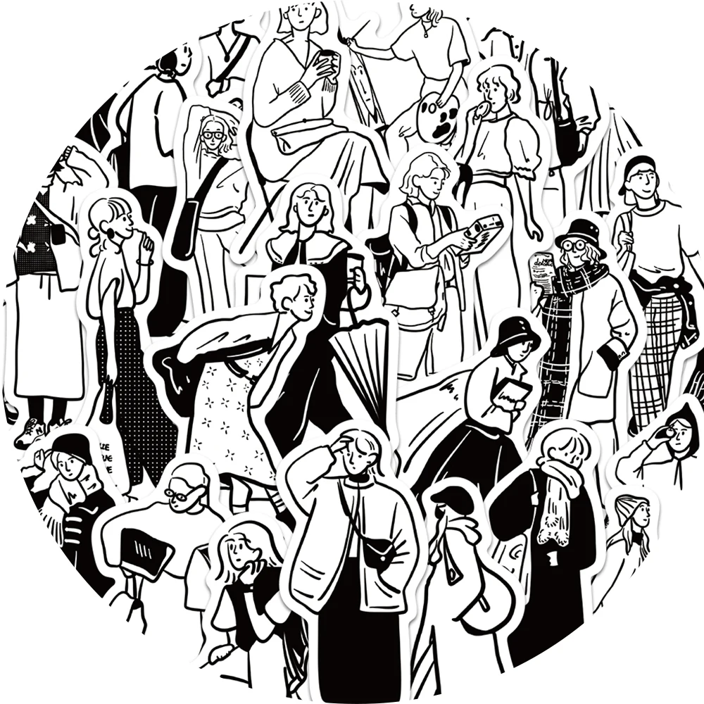 30개 미니멀리스트 캐릭터 스티커, 여행 가방, 휴대폰 케이스, 핸드북, 방수 스티커 등 장식에 적합