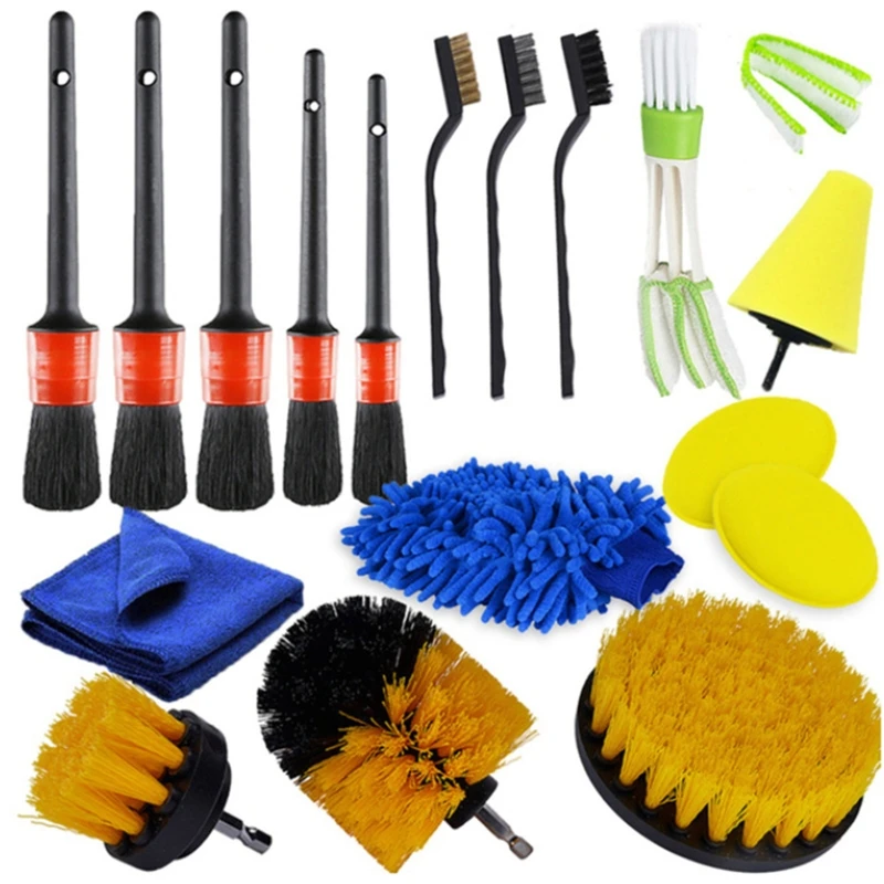 

18Pcs Detailing Brush Set For Auto Interior Exterior Cleaning Electric Drill Brushes For Car Tire for Rim T drop shipping