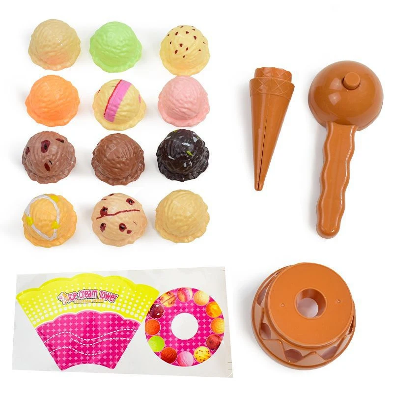 Children Ice Cream Stack Tower Toys Balance Games Simulation Food Pretend Play Montessori Educational Kitchen Toy For Baby Gifts 4
