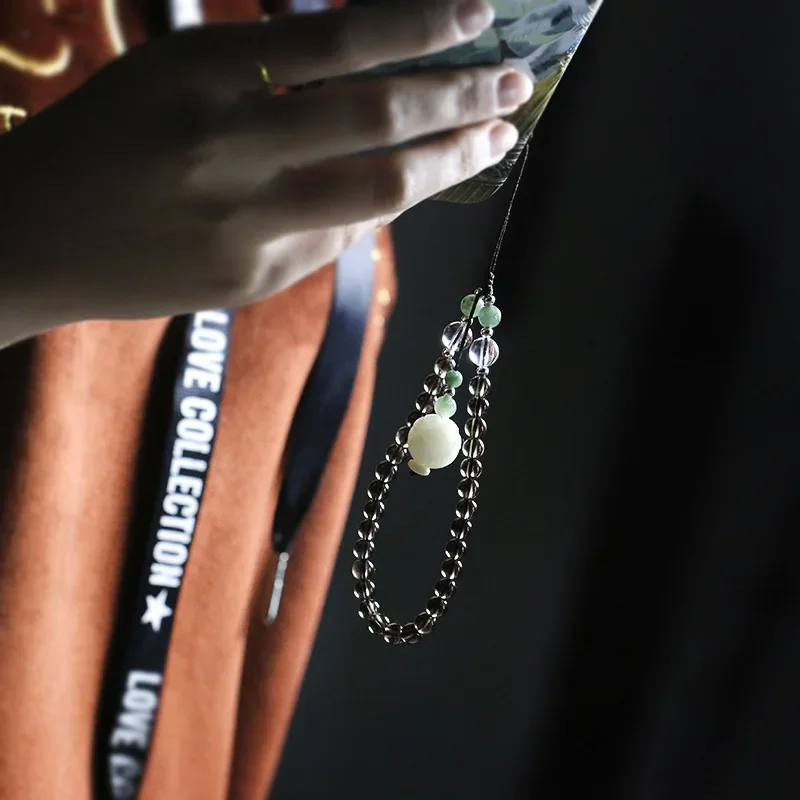 Natural White Crystal Tea Crystal Agate Bodhi Root Lotus Fashion Chinese Style Retro Phone Pendant Key Chain