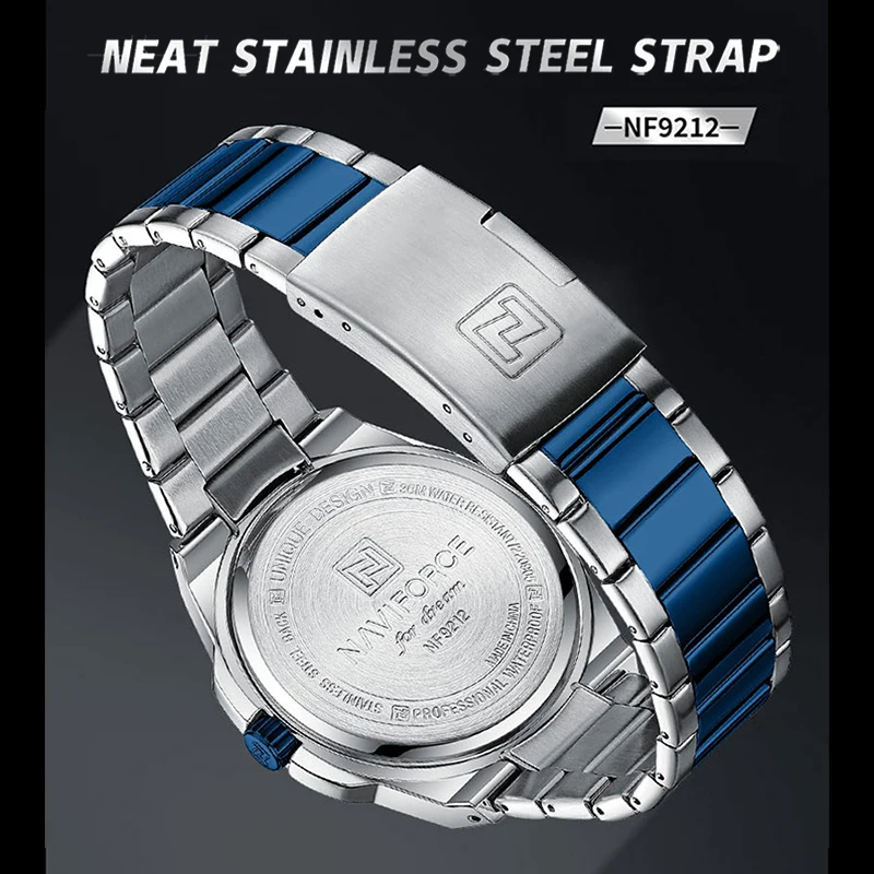 Naviforce Orignal Brand Mens Fashion Business Calendar Wristwatch Male Waterproof Steel Band Clock Men's Watch Relogio Masculino, Alina Gadgets