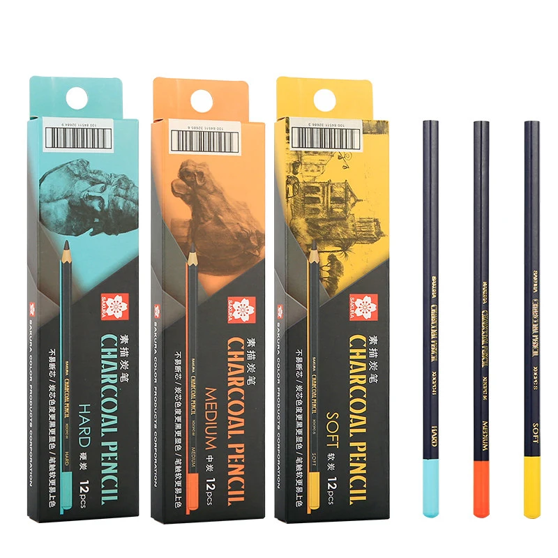 SAKURA 1/2/3Pcs Profession Charcoal Wooden Pencil Set Sketch Drawing Soft/Medium/Hard Wood Pencils Artist Student Art Supplies 6
