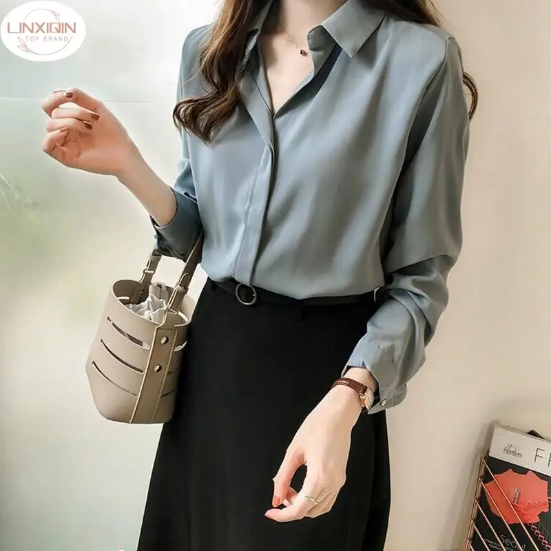 

Корейская белая Шифоновая Блузка 4XL 5XL, женские весенние блузки, повседневная офисная одежда, рубашка на весну 2024, рубашки с длинным рукавом