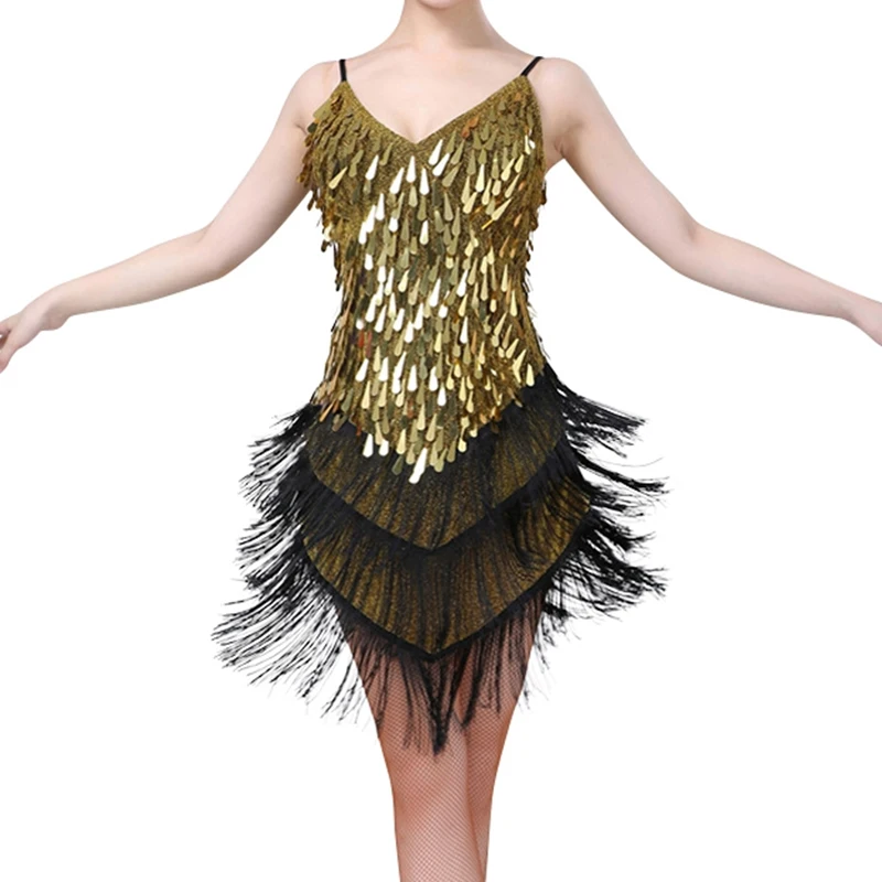 Vrouwen Fonkelende Pailletten Fringe Tassel Dance Party Dress Toga Ritme Ballroom Samba Rumba Tango Latin Dans Jurk kopen vanaf een prijs van 17