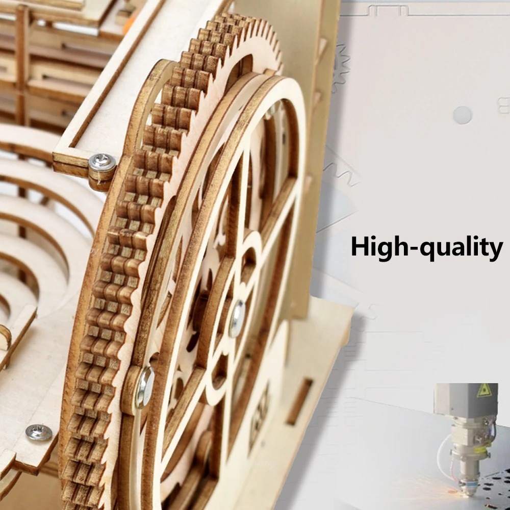3D Wooden Puzzle DIY Mechanical Manual Model Building Kits Assemble Toys Marble Run Set with 4 Ball for Adult Kids Gifts