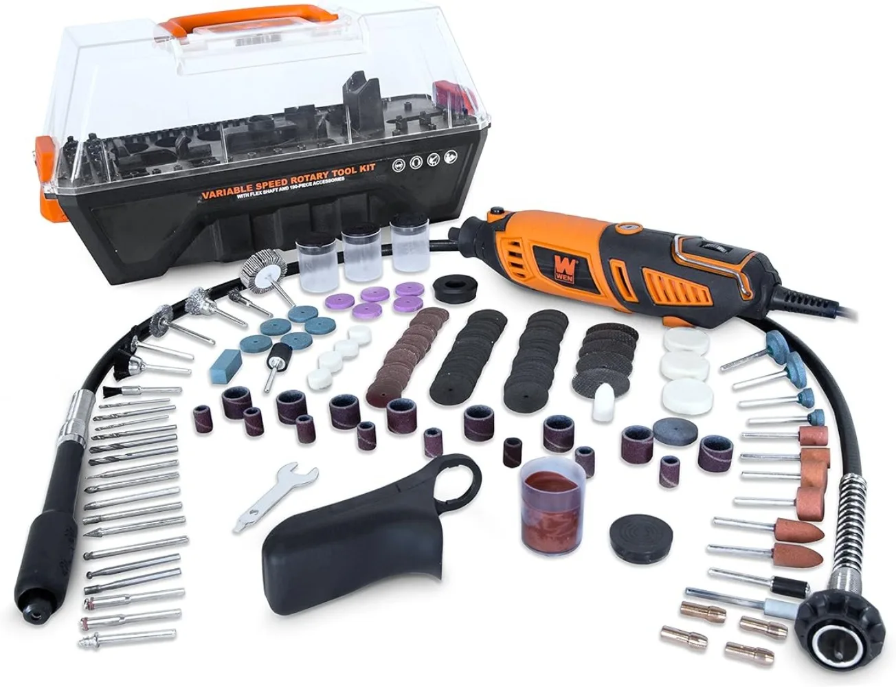 

1.3-Amp Variable Speed Steady-Grip Rotary Tool with 190-Piece Accessory Kit, Flex Shaft Carrying Case Multicolor