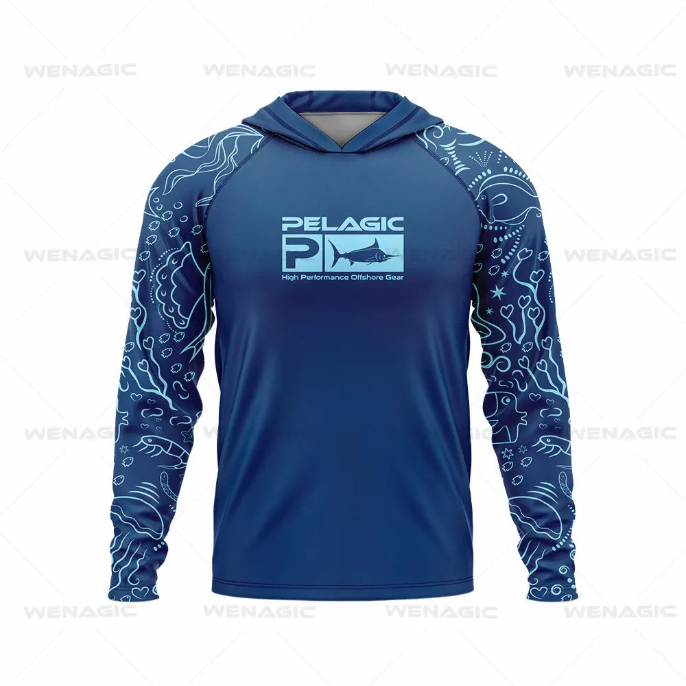 PELAGIC Gear New Fishing Hooded Shirts Outdoor Sport Quick Dry Mens Fishing  Clothes Plus Size Anti Uv Cycling Fishing Clothing