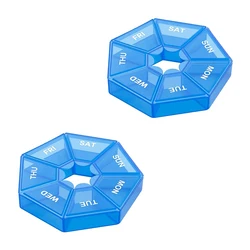 Compact 7 - Day Travel Pill Organizer - Multifunctional Medicine Case, Black (Blue - 2pcs)